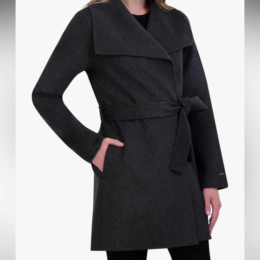 Tahari Ella handmade double face wool wrap coat, shawl collar sweater/coat